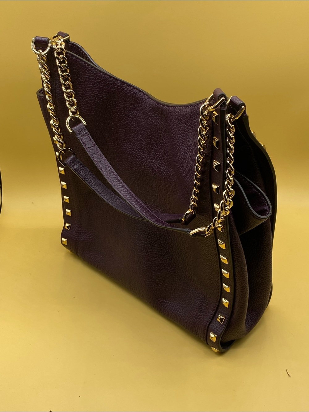 Michael Kors Plum Leather Studded Hobo Shoulder Bag with Gold Hardware - Picture 4 of 4